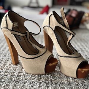 Steve Madden Cream and Brown T-Strap Heels